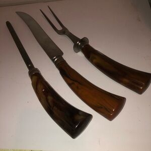 Vintage stainless steel Washington forge Carving Set with Brown Handles